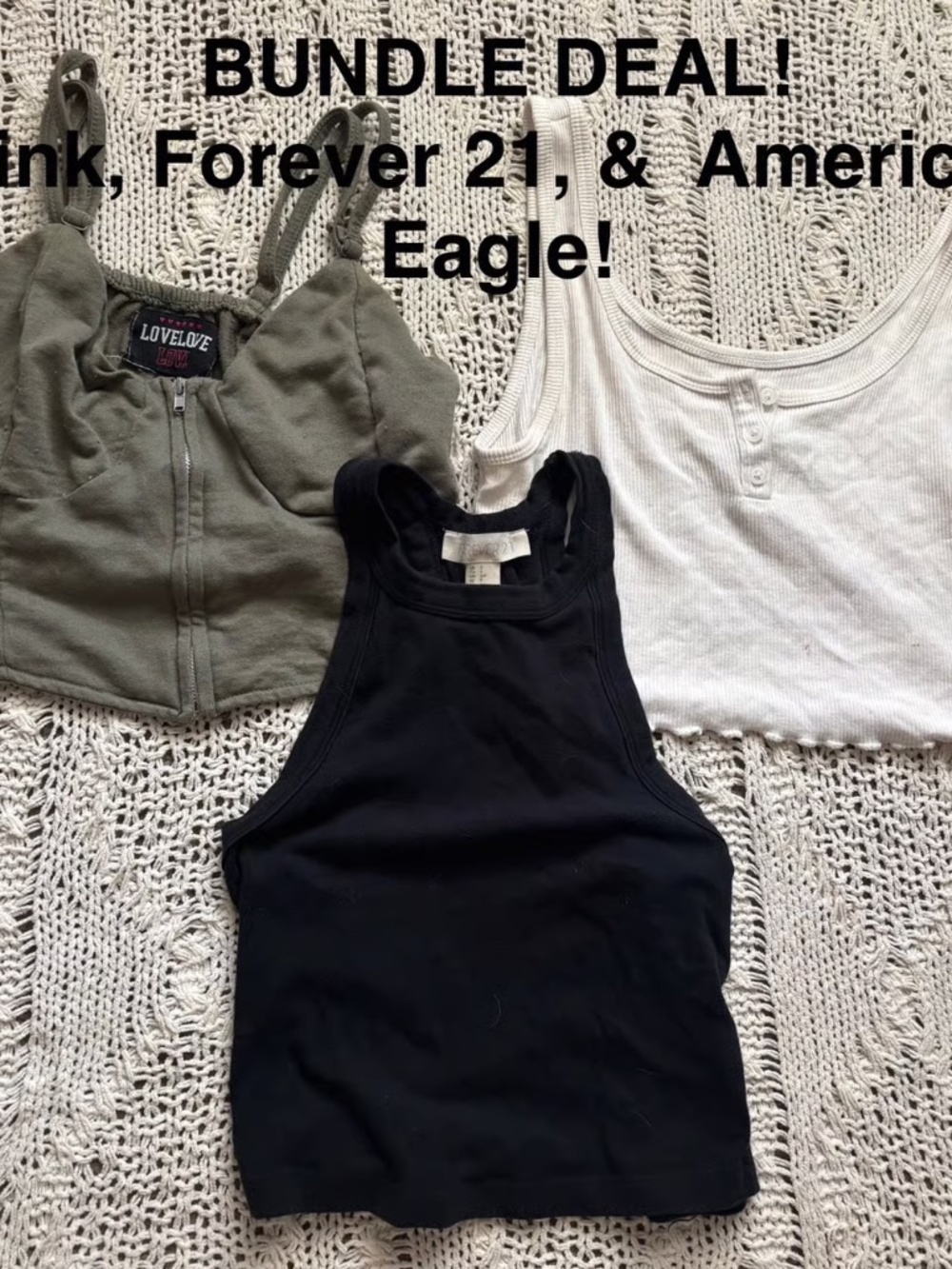 BOGO BUNDLE LOT DEAL! Cropped cami camis tank top tops, army green, black, white